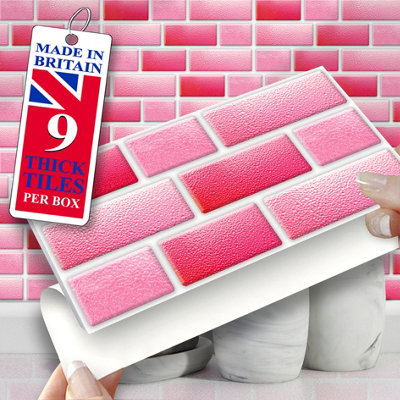 Stick and Go Self Adhesive Stick On Tiles Hot Pink 8" x 4" Box of 8 Apply over any tile, or directly on to the wall