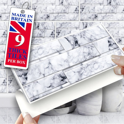 Stick and Go Self Adhesive Stick On Tiles Marble Tablet 8" x 4" Box of 8 Apply over any tile, or directly on to the wall