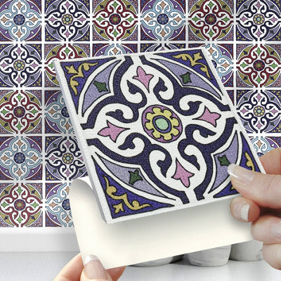Stick and Go Self Adhesive Stick On Tiles Morocco 4" x 4" Box of 18 Apply over any tile, or directly on to the wall