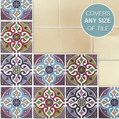 Stick and Go Self Adhesive Stick On Tiles Morocco 4" x 4" Box of 18 Apply over any tile, or directly on to the wall