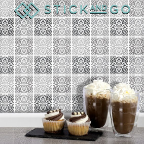 Stick and Go Self Adhesive Stick On Tiles Orient Grey 6" x 6" Box of 8 Apply over any tile, or directly on to the wall