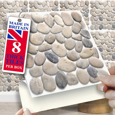 Stick and Go Self Adhesive Stick On Tiles Pebble Stone 6" x 6" Box of 8 Apply over any tile, or directly on to the wall