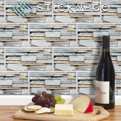 Stick and Go Self Adhesive Stick On Tiles Quarrystone 8" x 4" Box of 8 Apply over any tile, or directly on to the wall