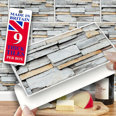 Stick and Go Self Adhesive Stick On Tiles Quarrystone 8" x 4" Box of 8 Apply over any tile, or directly on to the wall