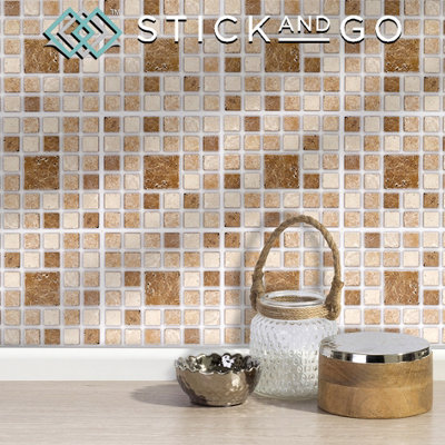 Stick and Go Self Adhesive Stick On Tiles Roman Mosaic 6" x 6" Box of 8 Apply over any tile, or directly on to the wall