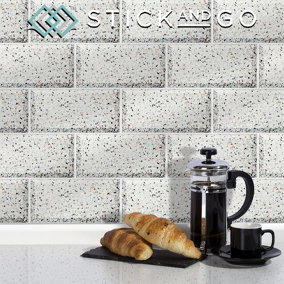 Stick and Go Self Adhesive Stick On Tiles Terrazzo Metro 8" x 4" Box of 8 Apply over any tile, or directly on to the wall