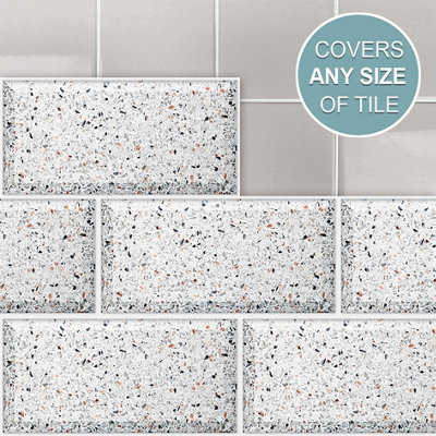 Stick and Go Self Adhesive Stick On Tiles Terrazzo Metro 8" x 4" Box of 8 Apply over any tile, or directly on to the wall