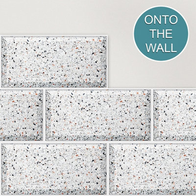 Stick and Go Self Adhesive Stick On Tiles Terrazzo Metro 8" x 4" Box of 8 Apply over any tile, or directly on to the wall