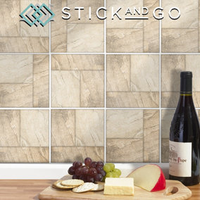 Stick and Go Self Adhesive Stick On Tiles Tristone 6" x 6" Box of 8 Apply over any tile, or directly on to the wall