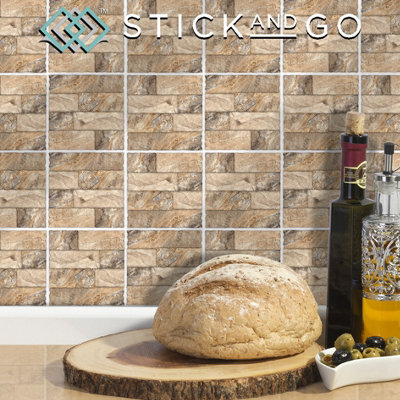 Stick and Go Self Adhesive Stick On Tiles Tuscan Stone 4" x 4" Box of 18 Apply over any tile, or directly on to the wall