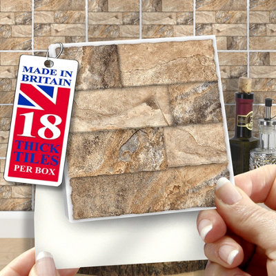 Stick and Go Self Adhesive Stick On Tiles Tuscan Stone 4" x 4" Box of 18 Apply over any tile, or directly on to the wall