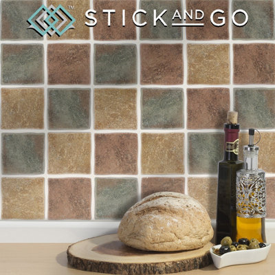 Stick and Go Self Adhesive Stick On Tiles Tuscany Mix 4" x 4" Box of 18 Apply over any tile, or directly on to the wall