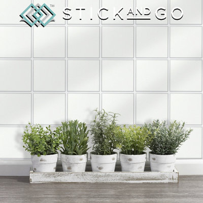 Stick and Go Self Adhesive Stick On Tiles White 4" x 4" Box of 18 Apply over any tile