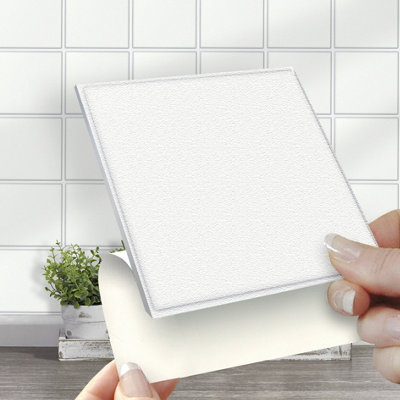 Stick and Go Self Adhesive Stick On Tiles White 4" x 4" Box of 18 Apply over any tile - 3