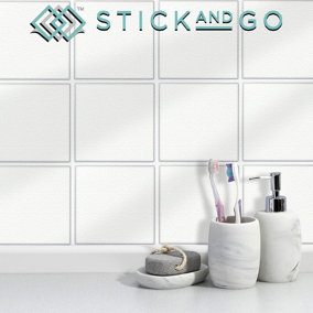 Stick and Go Self Adhesive Stick On Tiles White 6" x 6" Box of 8 Apply over any tile, or directly on to the wall