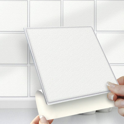 Stick and Go Self Adhesive Stick On Tiles White 6" x 6" Box of 8 Apply over any tile, or directly on to the wall