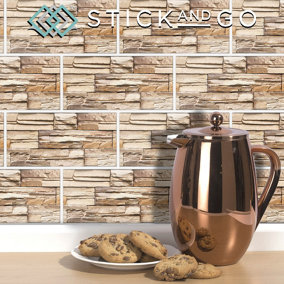 Stick and Go Self Adhesive Stick On Tiles Yorkstone 8" x 4" Box of 8 Apply over any tile, or directly on to the wall