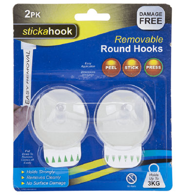 Stickahook Removable Round Hooks - Pack of 3