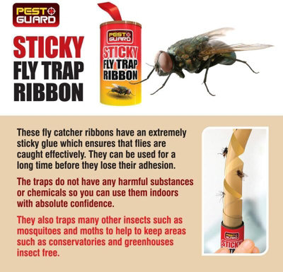 Sticky Fly Trap Ribbons Pack of 20 Yellow Paper Hanging Fly Catcher ...