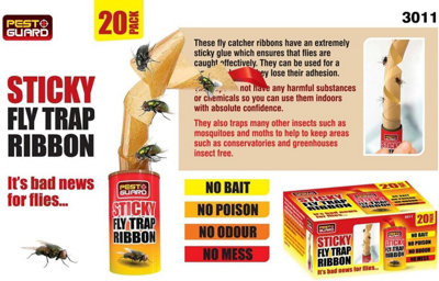 Sticky Fly Trap Ribbons Pack of 20 Yellow Paper Hanging Fly Catcher ...