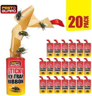 Sticky Fly Trap Ribbons Pack of 20 Yellow Paper Hanging Fly Catcher ...