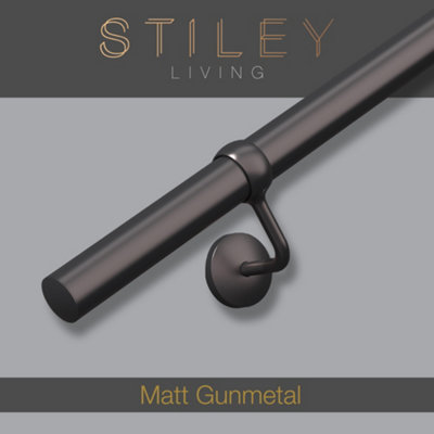 Stiley Living Gun Metal Grey Stair Handrail Kit Wall Mounted Banister ...
