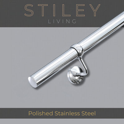 Stiley Living Polished Steel Stair Handrail Kit 3.6m, Wall Mounted ...