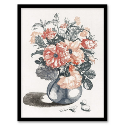 Still Life Pink Roses in Glass Vase Teyler Framed Wall Art Print A3