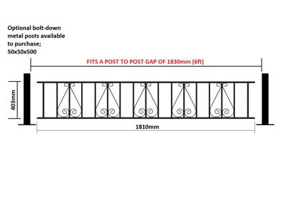 STIRA Metal Scroll Garden Railing Panel 1830mm GAP x 403mm High ST06ZP