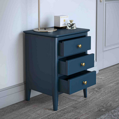 Stirling Blue 3 Drawer Bedside Table Fully Assembled - By Roseland Furniture