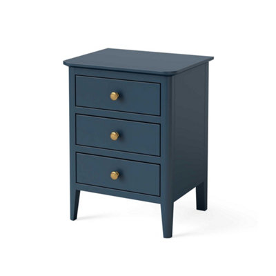 Stirling Blue 3 Drawer Bedside Table Fully Assembled - By Roseland Furniture