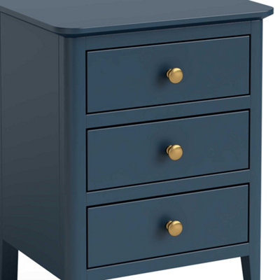 Stirling Blue 3 Drawer Bedside Table Fully Assembled - By Roseland Furniture