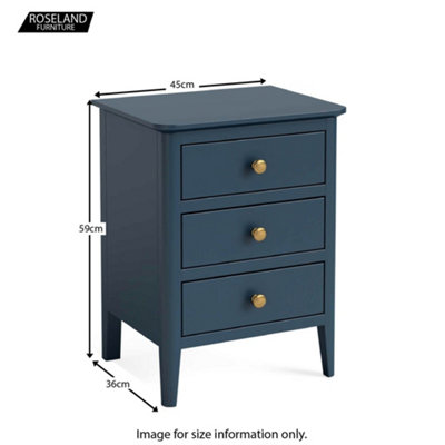 Stirling Blue 3 Drawer Bedside Table Fully Assembled - By Roseland Furniture