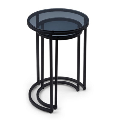 Stirling Round Nesting Side Tables in Smoked Glass and Black