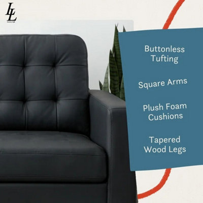Stockholm 3+2 Seater Sofa Set, Button Tufted Black Premium Leather
