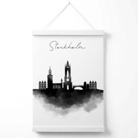 Stockholm Watercolour Skyline City Poster with Hanger / 33cm / White