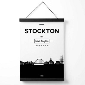 Stockton Black and White City Skyline Medium Poster with Black Hanger