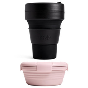 Stojo Collapsible Pocket Silicone Travel Cup 355ml & Bowl 1.1L Set Black/Pink