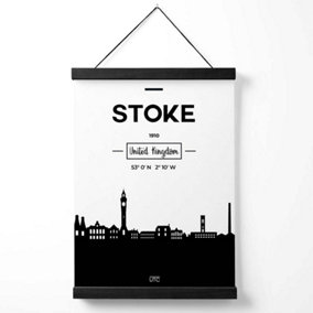 Stoke Black and White City Skyline Medium Poster with Black Hanger