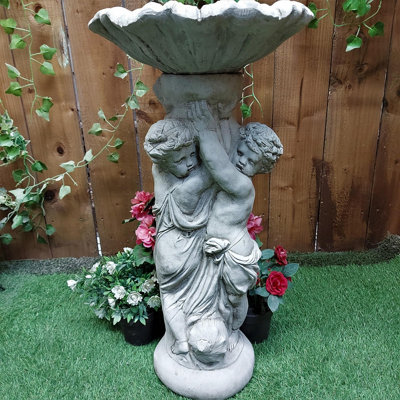 Stone Birdbath Twin Cherub Design