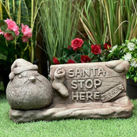 Stone Cast 'Santa Stop Here' Garden Ornament/Lawn Sign
