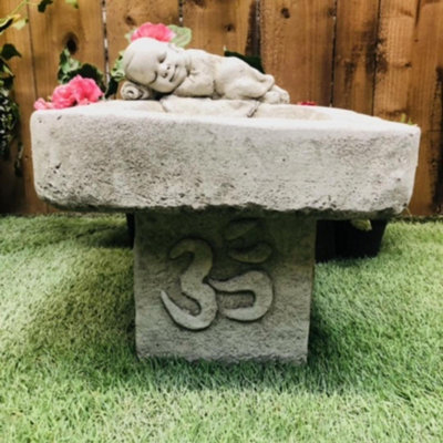 Stone Cast Small Birdbath Monk Buddha