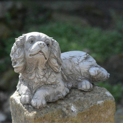 Stone Cast Small Laying King Charles Spaniel Ornament