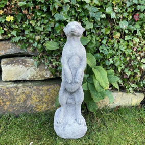 Stone Cast Standing Meerkat Garden Ornament