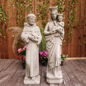 Stone Cast statues of Mary with Child and St Francis
