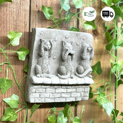 Stone cast Three Wise cat Wall Plaque