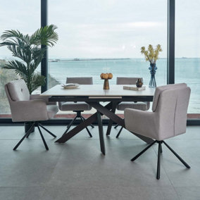 Stone dining table with metal legs modern style extending dining table Apollo Sintered Stone Extending Dining Table