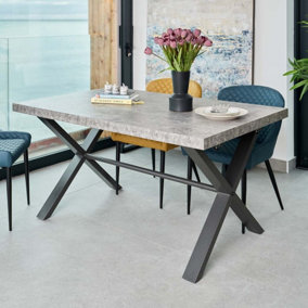 Stone effect faux concrete dining table with metal legs industrial style Industrial Concrete Effect Dining Table 150