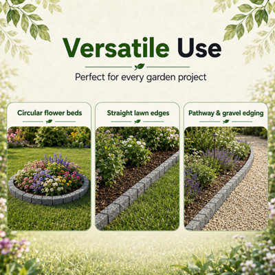 Stone Effect Garden Edging Border Grey 2.2m Decorative Lawn Flower Bed ...