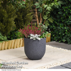 Stone Effect Garden Planter in Dark Grey for Outdoor Patio, Weatherproof Plastic (x1)